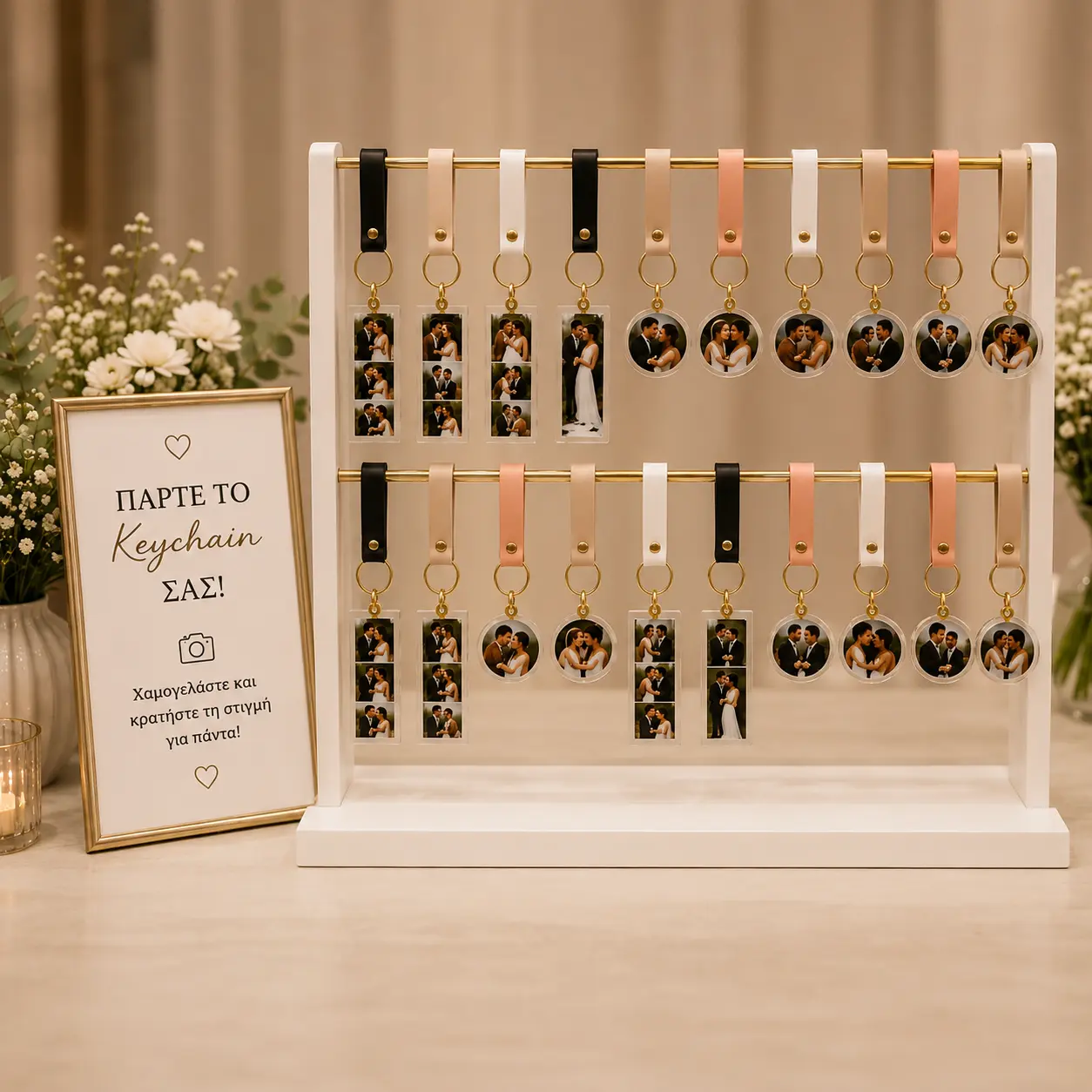 Photo keychains για γάμο και βάπτιση με προσωποποιημένα μπρελόκ φωτογραφίας για καλεσμένους